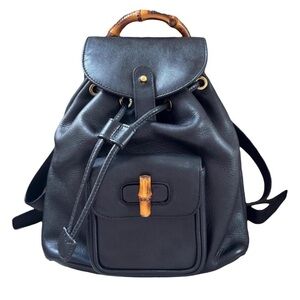 Gucci Black Leather Backpack with Bamboo Accents